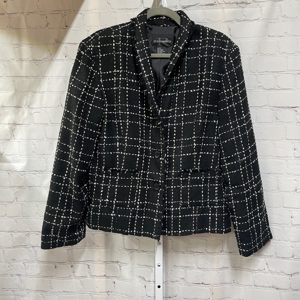Requirements black & white plaid tweed lined button front blazer size 14